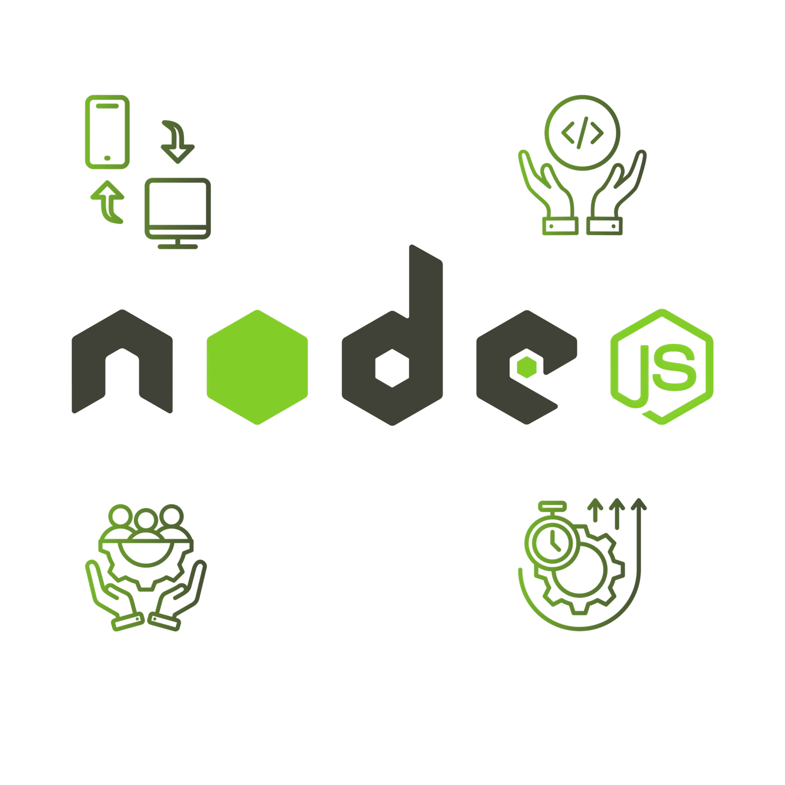Node js features Node.js features include rapid development, reusable code, strong community support, and cross-platform compatibility